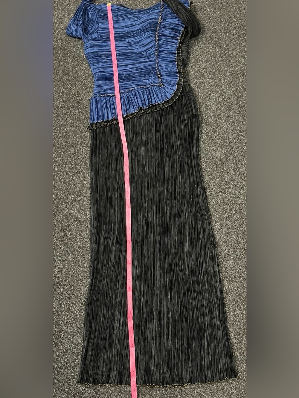 Mary McFadden Vintage 80s Pleated Gown Size 8 Medium M Blue Black Plisse - Picture 14 of 16